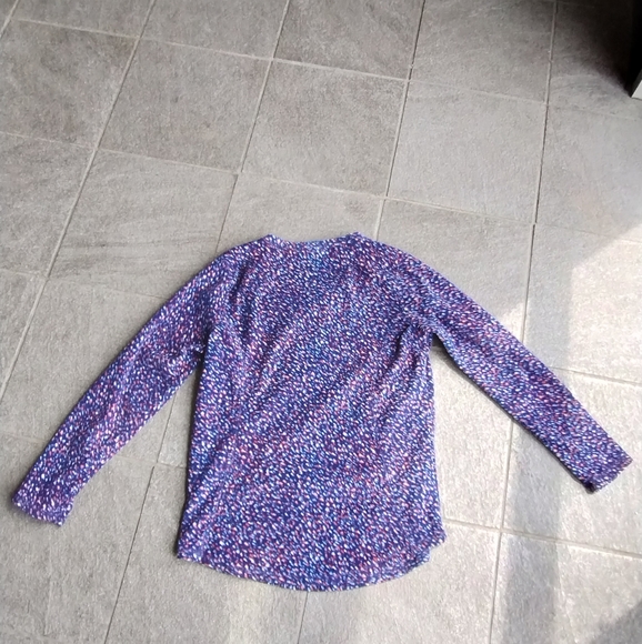 •St. John’s Bay Active Polka Dot confetti Blue V-Neck Fleece Pullover Sweatshirt - Picture 3 of 5